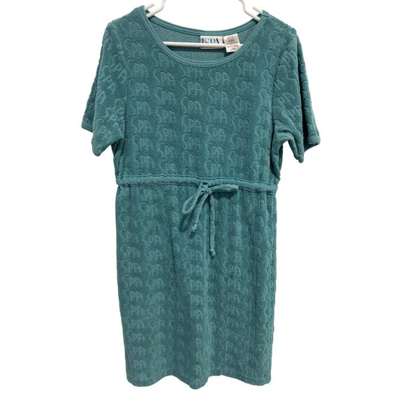 Delicates Spa Bathrobe Dress Size Medium Terry Cloth Short Sleeve Tie Waist Cozy - Picture 1 of 6